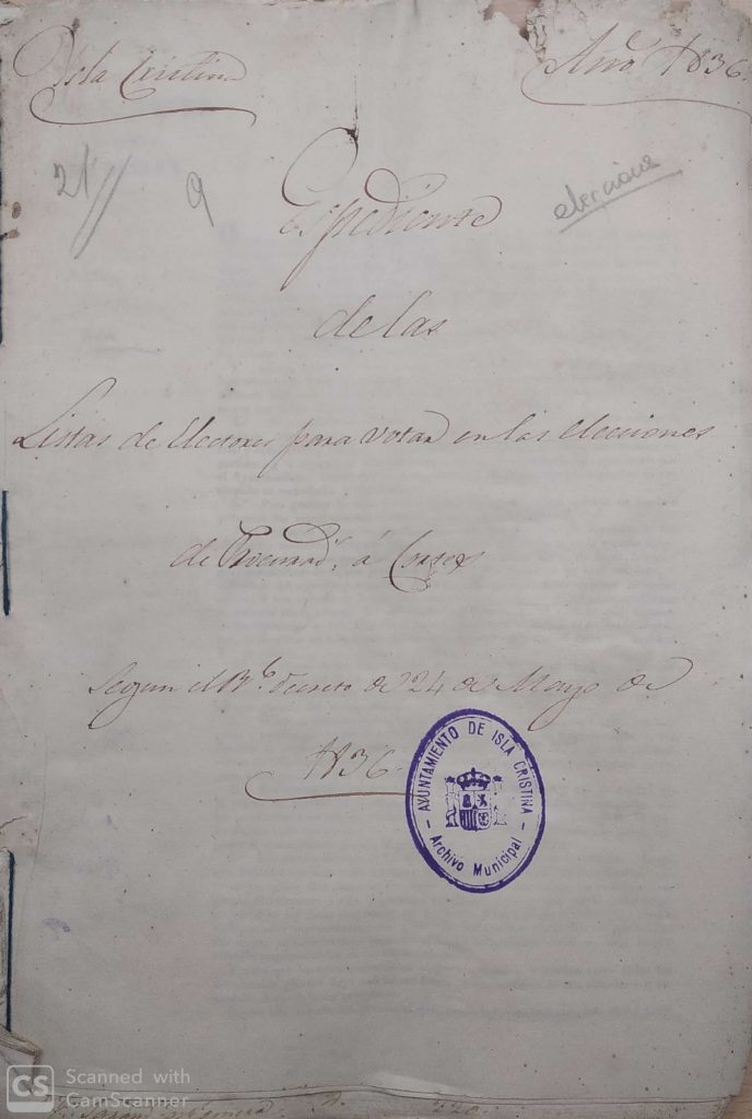 Documento del mes de Mayo del archivo municipal de Isla Cristina (Elecciones 1836)