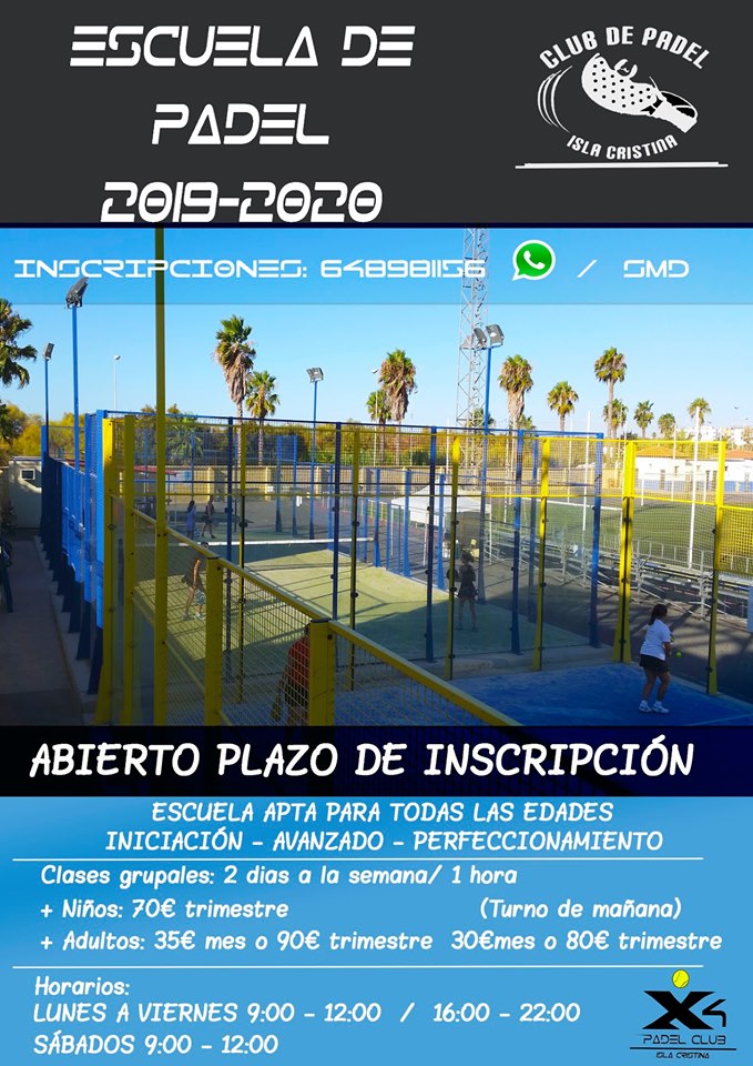 Abierto el Plazo de Inscripción de la Escuela de Pádel  2019 - 2020