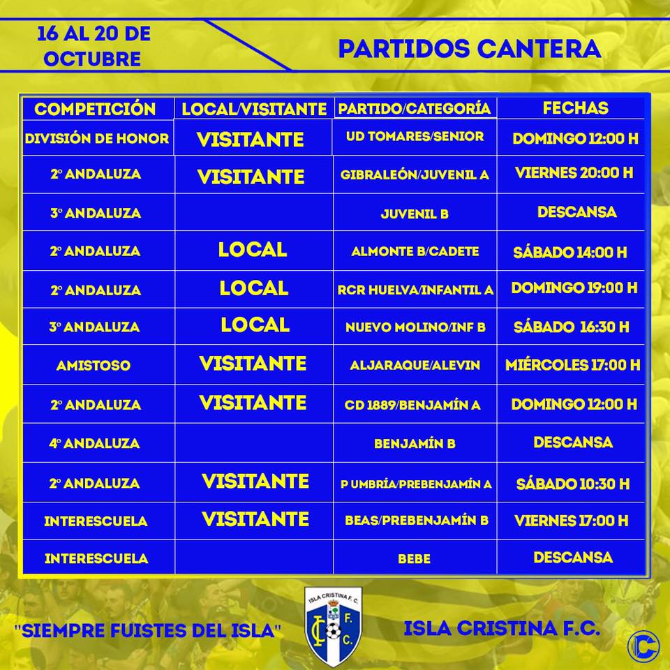 Agenda futbolera Fin de Semana Isla Cristina FC