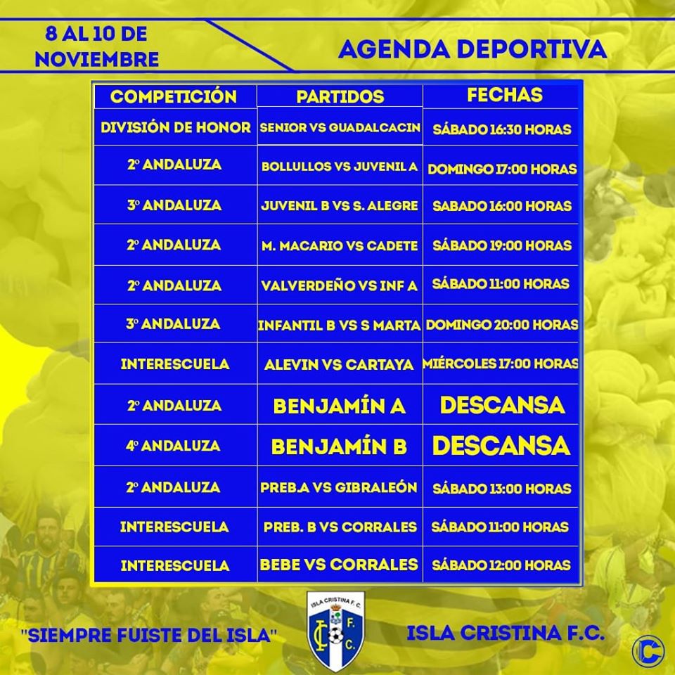Agenda futbolera fin de semana Isla Cristina FC