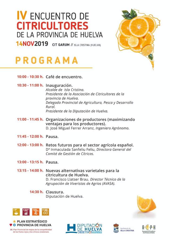 Programación IV Encuentro de Citricultores de la Provincia de Huelva en Isla Cristina