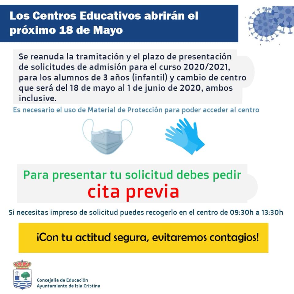 Abren los colegios de Isla Cristina para el proceso de escolarización