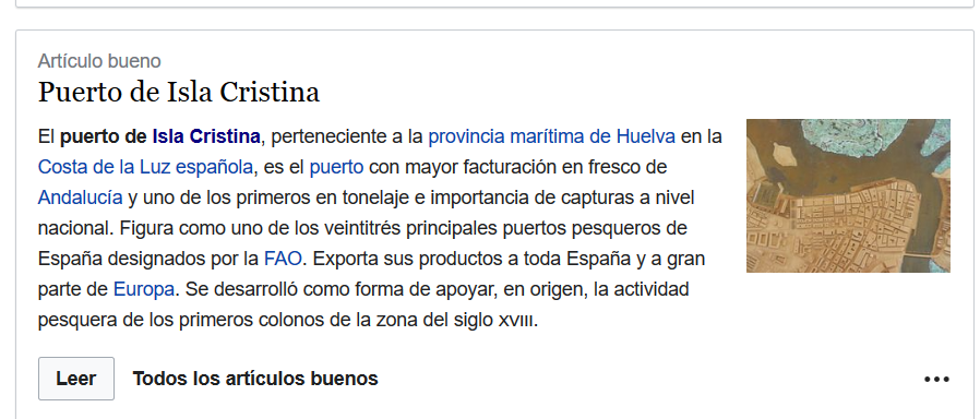 ‘Puerto de Isla Cristina’ portada mundial, en Wikipedia