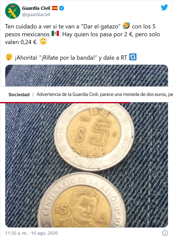 Parece una moneda de dos euros, pero solo vale 24 céntimos