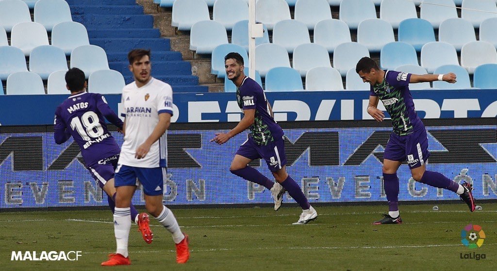 Un gol del isleño Caye Quintana apuntala la victoria del Málaga en Zaragoza
