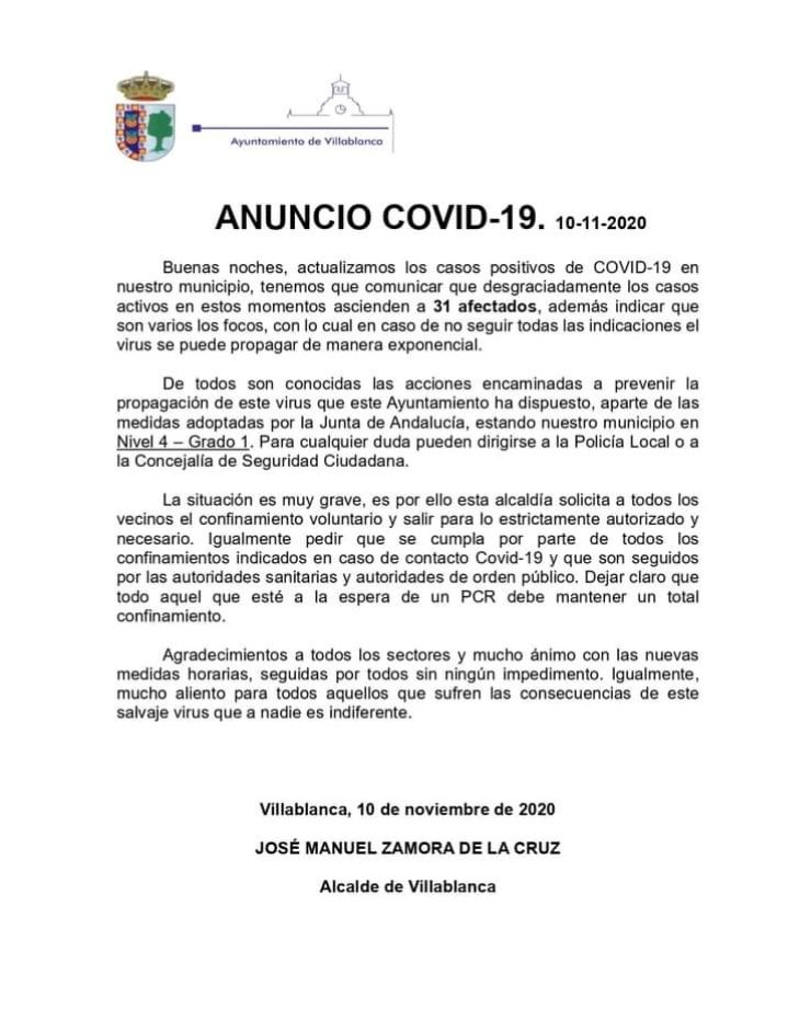 Villablanca 31 casos de Covip-19