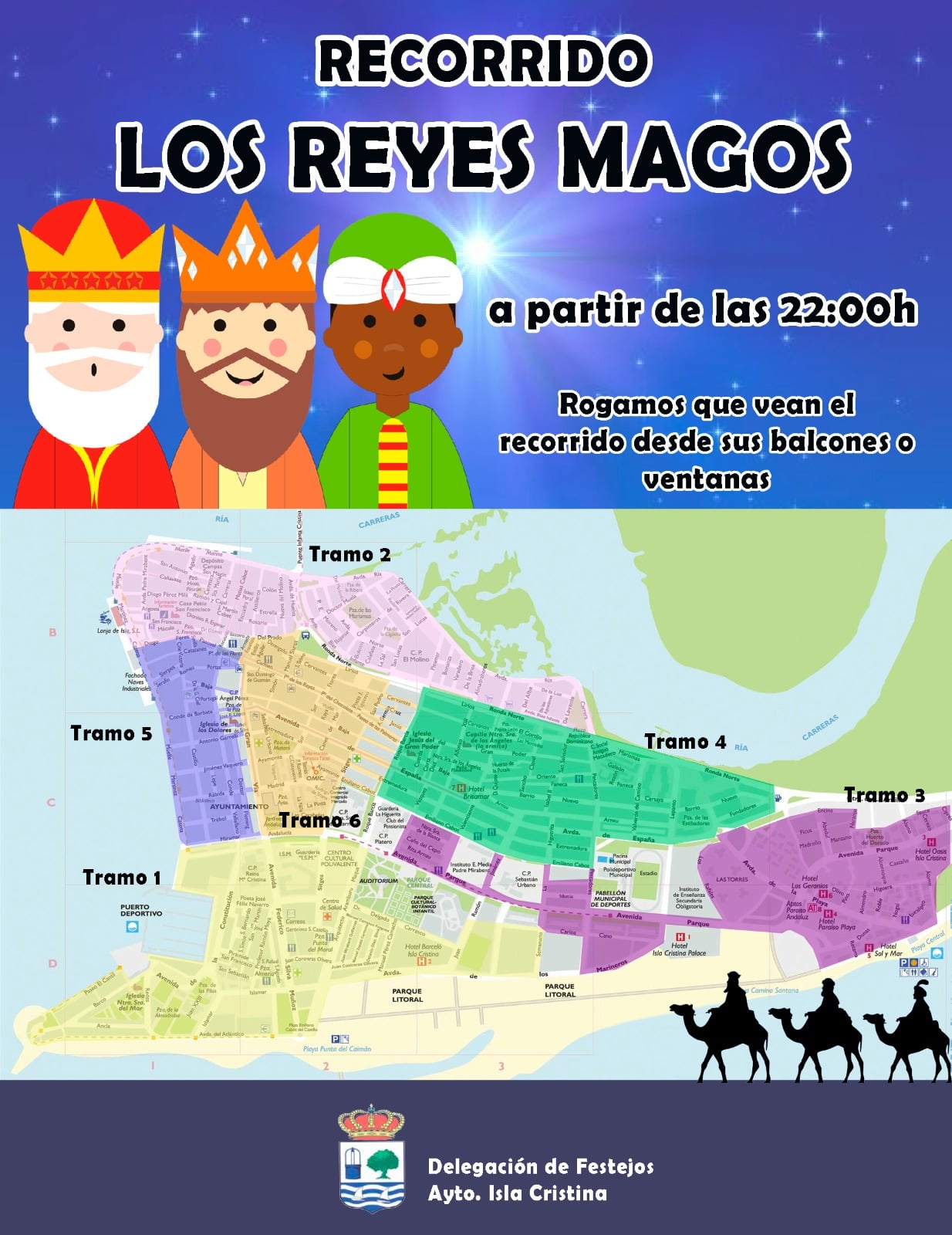 Recorrido de sus majestades los Reyes Magos de Oriente para el día 5 de Enero en Isla Cristina