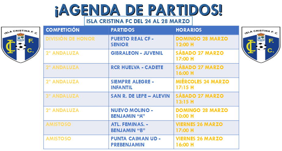 Agenda futbolera fin de semana del Isla Cristina FC