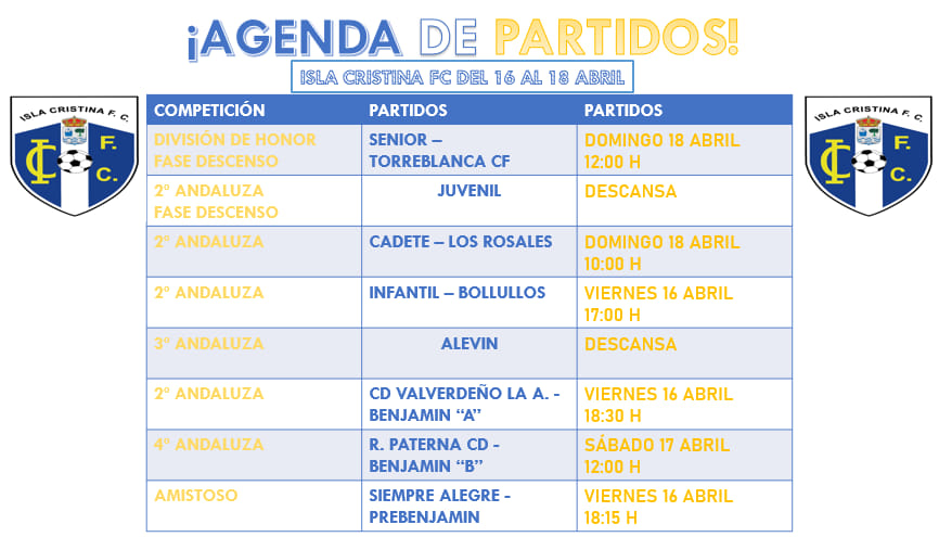 Agenda de partidos fin de semana Isla Cristina FC