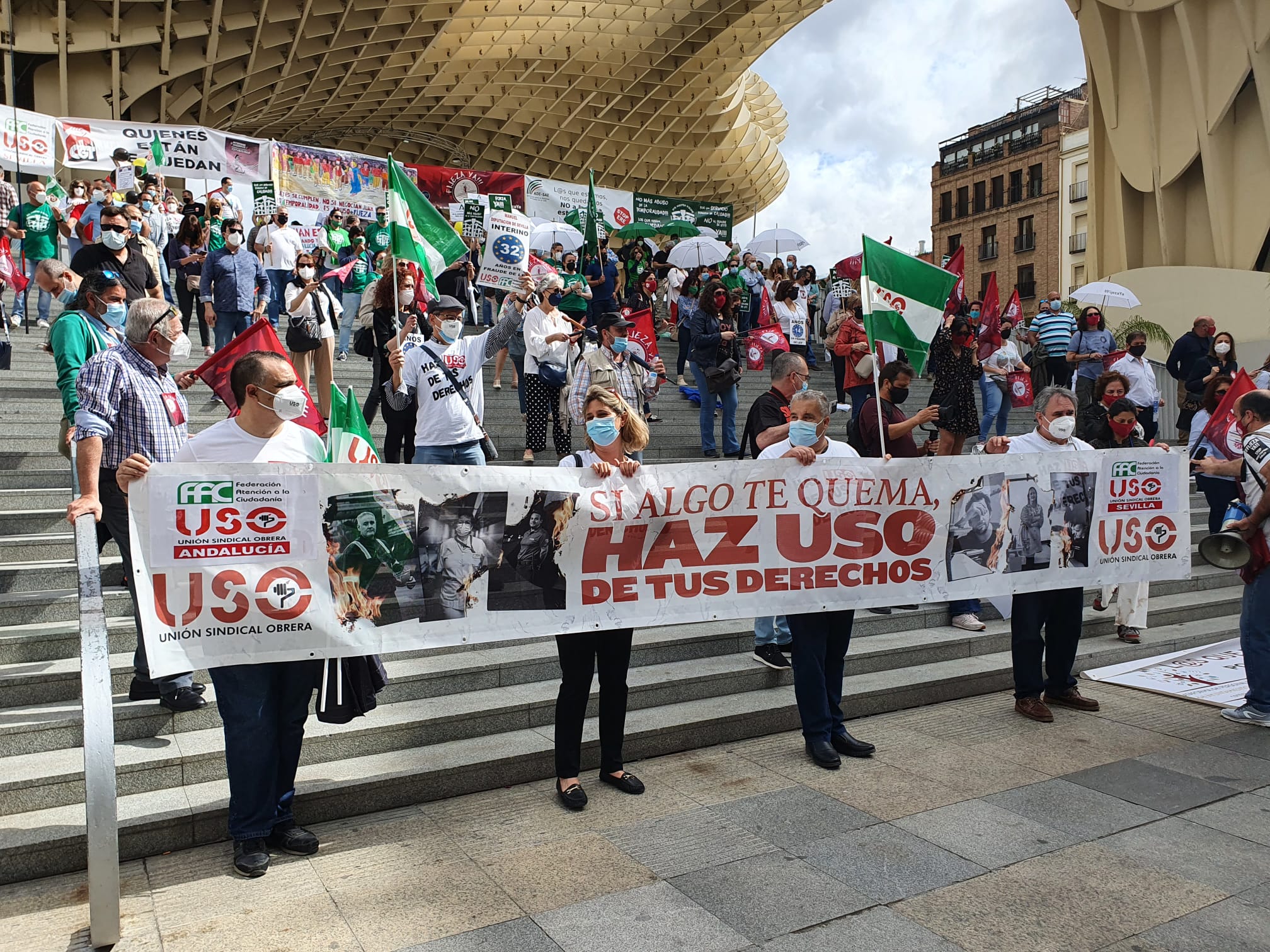 Sindicalistas isleños de USO apoyan protestas en Sevilla