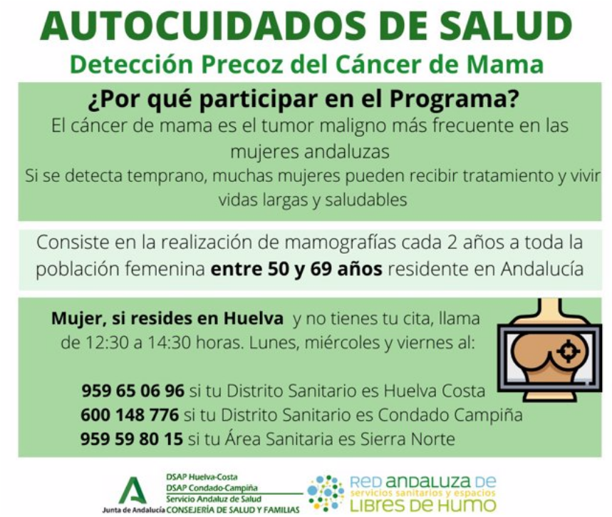 Los distritos sanitarios de Huelva elaboran un vídeo y carteles informativos sobre la prevención del cáncer de mama