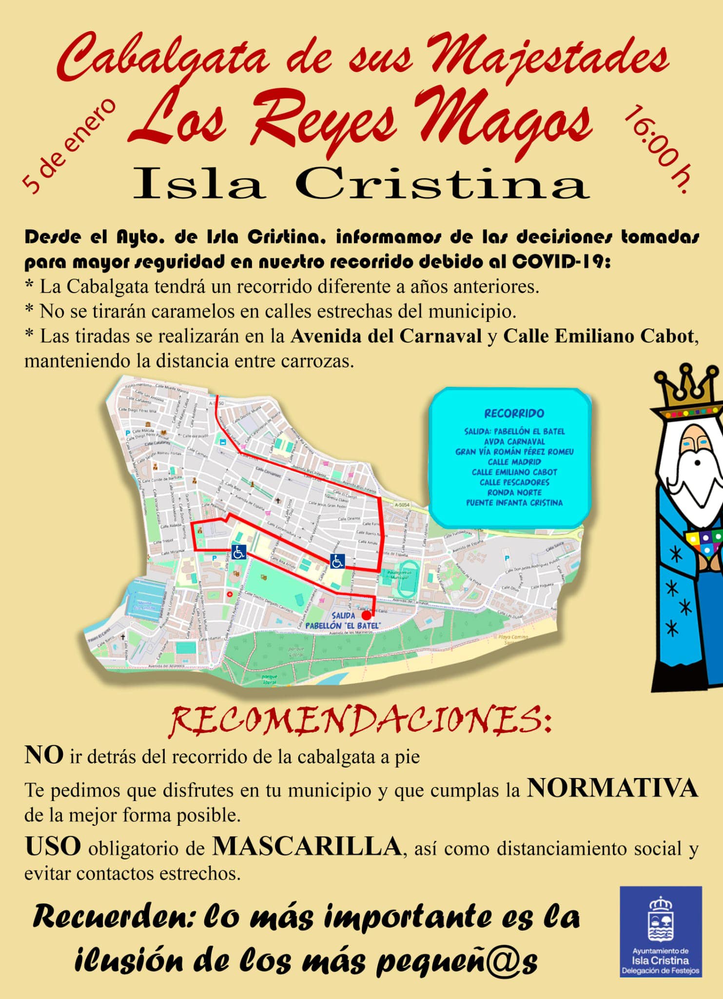 Recorrido de la Cabalgata de los Reyes Magos en Isla Cristina