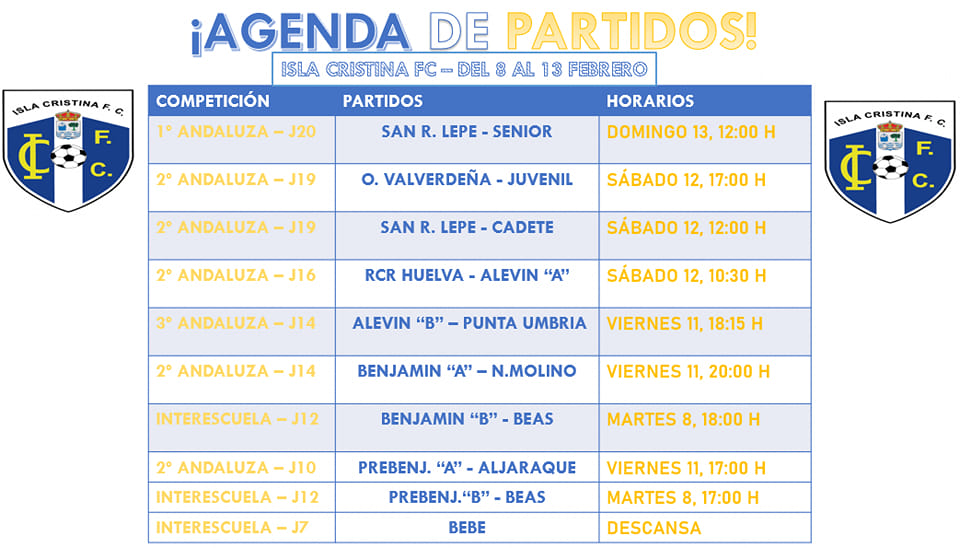 Agenda de partidos fin de semana Isla Cristina FC