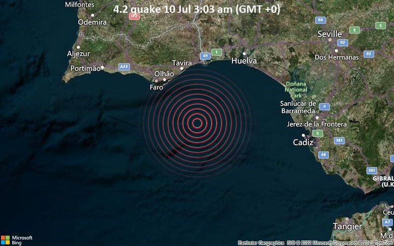 Un terremoto de magnitud 4,2 cerca de Faro, alcanzo la costa de Huelva