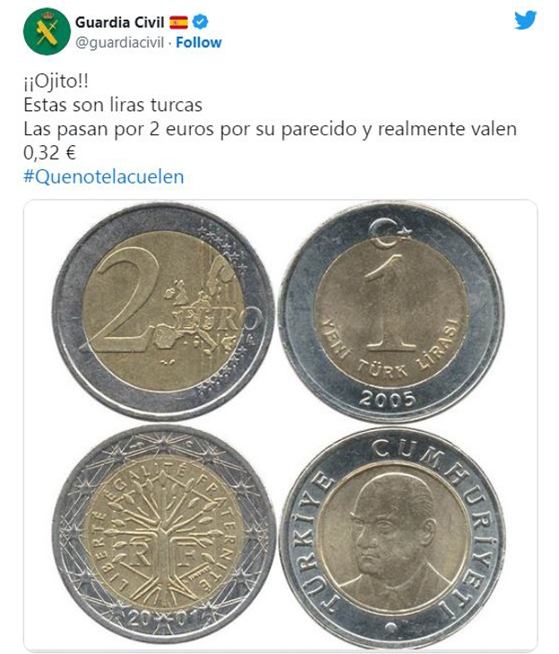 El aviso de la Guardia Civil sobre esta moneda de 2 euros: revisa tu cartera