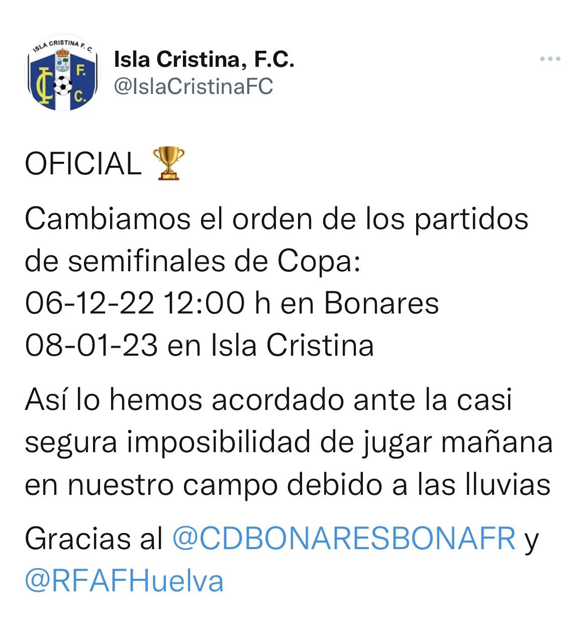 El Isla Cristina juega en Bonares las semifinales de Copa de Andalucía