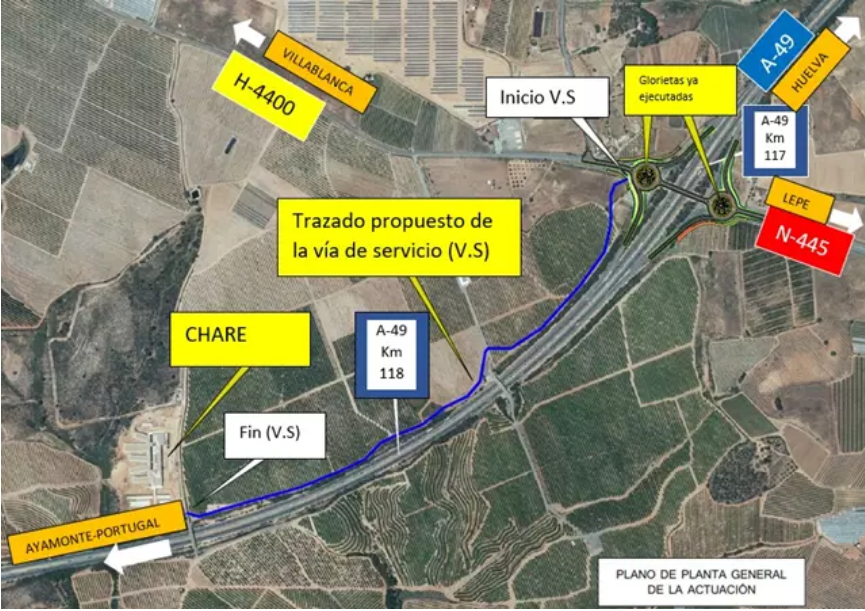 El Gobierno adjudica por 3,1 millones de euros las obras de acceso al Chare de Lepe (Huelva) desde la A-49
