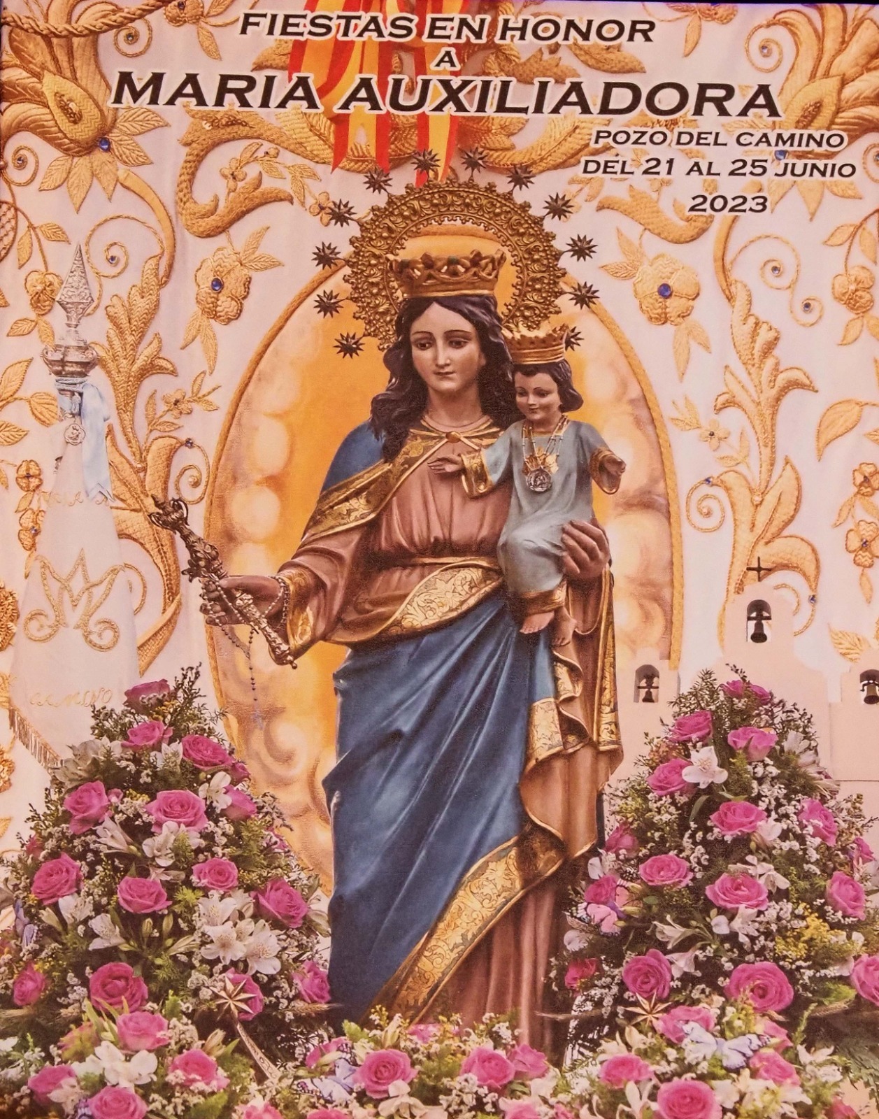 Cartel de las Fiestas Patronales en Honor a María Auxiliadora de Pozo del Camino 2023.