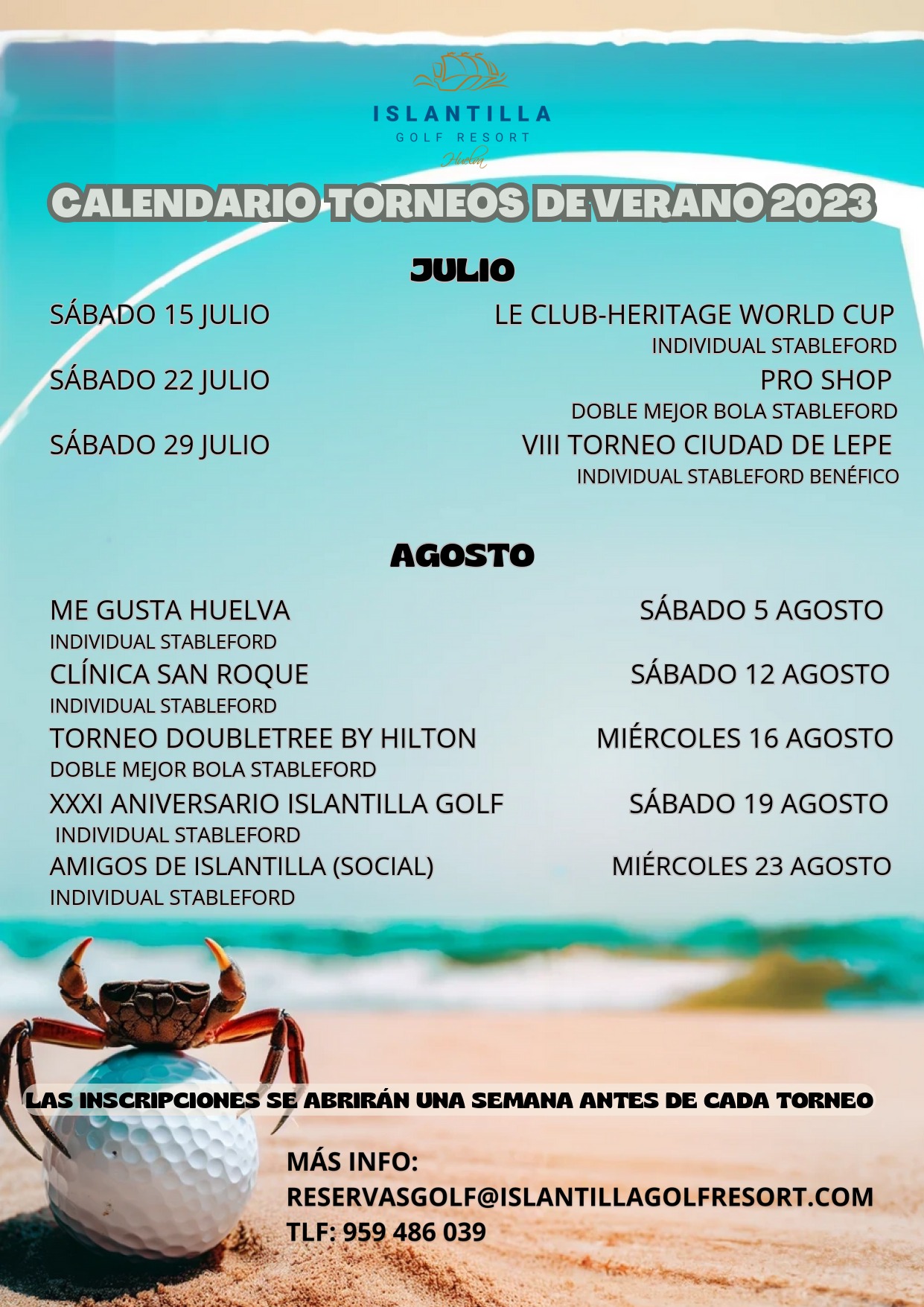 Calendario de los Torneos de Verano a celebrar en Islantilla